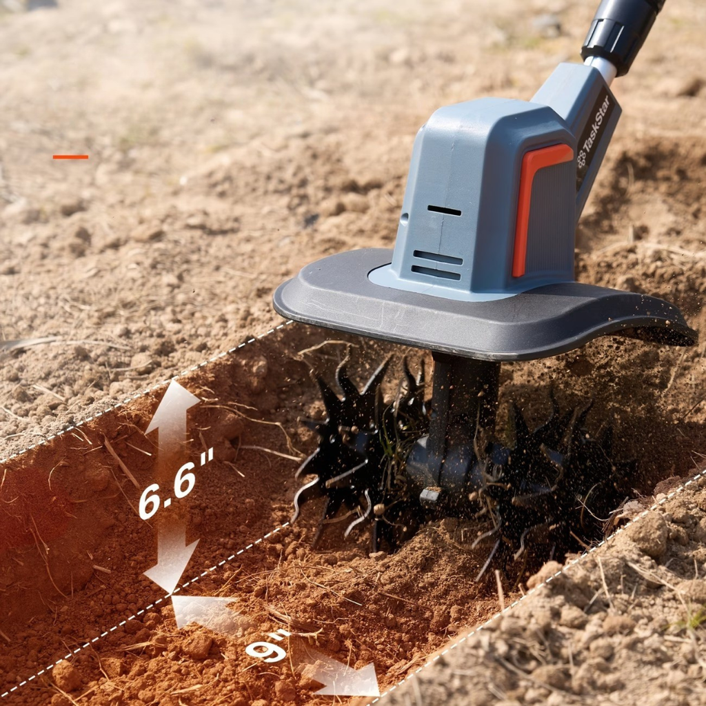 Cultivador Elétrico Terrox Sem Fio Com Lâminas de Aço Inoxidável e Bateria Dupla + BRINDE: Kit 10 Ferramentas